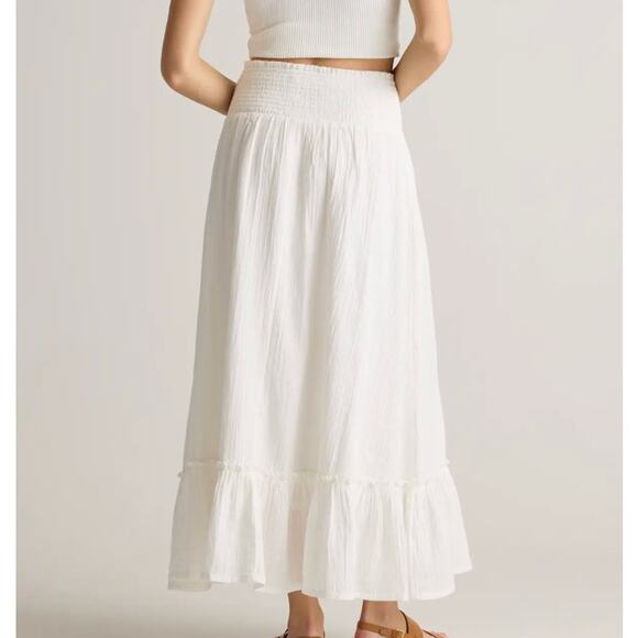NWT Quince Women's 100% Organic Cotton Gauze Smocked Maxi Skirt White Size XS - Picture 7 of 10
